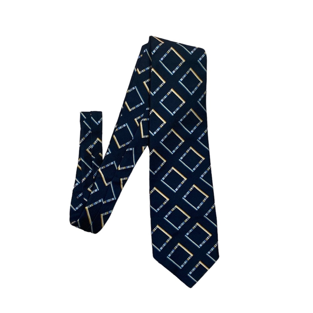 Vintage Dupont Qiana Nylon Geometric Dark Blue Neck Tie